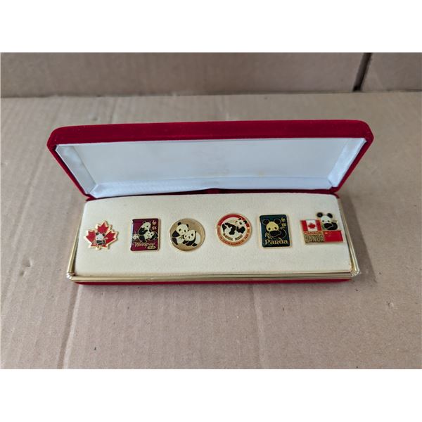 Vintage (6) Set Panada (China and Canada) Pin Set w/ Case