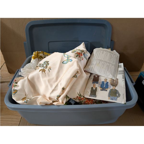 Storage Tub of Cloths, Sheets, Fabric, and etc. as Shown