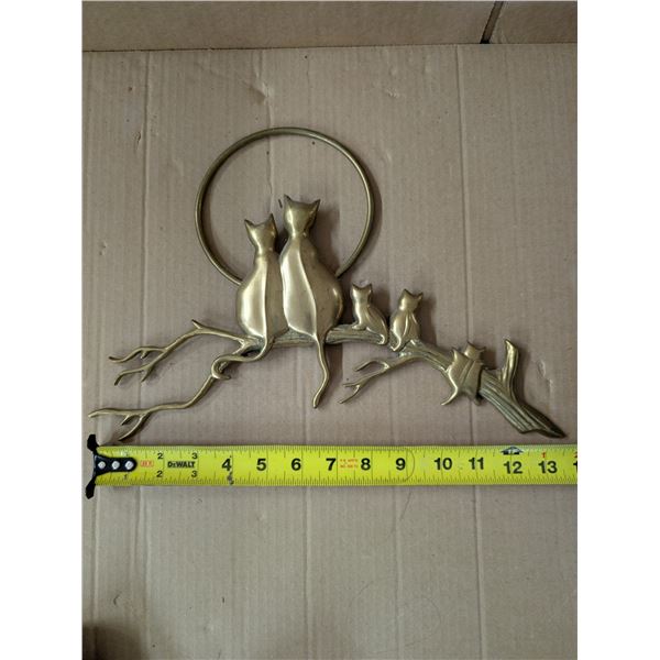 Vintage Brass Décor "Cats on Tree Branch" 14x9"