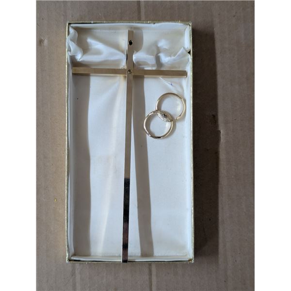 (Possible Unverified) Brass Cross w/ box 7"
