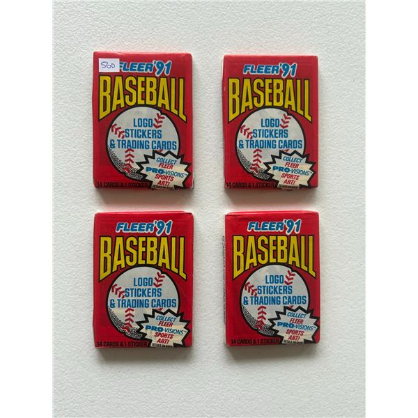 1991 Fleer Baseball Wax Packs (4 Unopened Packs)