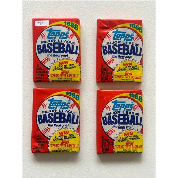 1988 Topps Baseball Wax Packs (4 Unopened Packs)