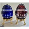 Image 1 : 601. 2 - Cut glass crystal Bohemian eggs, 24k gold plated stand, 4 3/4 in. tall