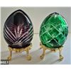 Image 1 : 602. 2 - Cut glass crystal Bohemian eggs, 24k gold plated stand, 4 3/4 in. tall