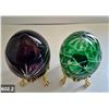 Image 2 : 602. 2 - Cut glass crystal Bohemian eggs, 24k gold plated stand, 4 3/4 in. tall