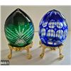 Image 1 : 603. 2 - Cut glass crystal Bohemian eggs, 24k gold plated stand, 4 3/4 in. tall