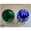 Image 2 : 603. 2 - Cut glass crystal Bohemian eggs, 24k gold plated stand, 4 3/4 in. tall