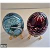 Image 2 : 604. 2 - Cut glass crystal Bohemian eggs, 24k gold plated stand, 4 3/4 in. tall