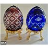 Image 1 : 605. 2 - Cut glass crystal Bohemian eggs, 24k gold plated stand, 4 3/4 in. tall