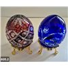 Image 2 : 605. 2 - Cut glass crystal Bohemian eggs, 24k gold plated stand, 4 3/4 in. tall