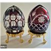 Image 1 : 606. 2 - Cut glass crystal Bohemian eggs, 24k gold plated stand, 4 3/4 in. tall