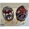 Image 2 : 606. 2 - Cut glass crystal Bohemian eggs, 24k gold plated stand, 4 3/4 in. tall