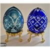 Image 1 : 607. 2 - Cut glass crystal Bohemian eggs, 24k gold plated stand, 4 3/4 in. tall