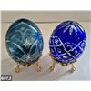 Image 2 : 607. 2 - Cut glass crystal Bohemian eggs, 24k gold plated stand, 4 3/4 in. tall
