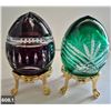 Image 1 : 608. 2 - Cut glass crystal Bohemian eggs, 24k gold plated stand, 4 3/4 in. tall