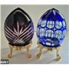 Image 1 : 609. 2 - Cut glass crystal Bohemian eggs, 24k gold plated stand, 4 3/4 in. tall