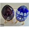 Image 2 : 609. 2 - Cut glass crystal Bohemian eggs, 24k gold plated stand, 4 3/4 in. tall