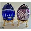 Image 1 : 610. 2 - Cut glass crystal Bohemian eggs, 24k gold plated stand, 4 3/4 in. tall