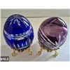Image 2 : 610. 2 - Cut glass crystal Bohemian eggs, 24k gold plated stand, 4 3/4 in. tall