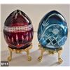 Image 1 : 611. 2 - Cut glass crystal Bohemian eggs, 24k gold plated stand, 4 3/4 in. tall