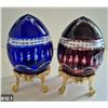 Image 1 : 612. 2 - Cut glass crystal Bohemian eggs, 24k gold plated stand, 4 3/4 in. tall