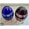 Image 2 : 612. 2 - Cut glass crystal Bohemian eggs, 24k gold plated stand, 4 3/4 in. tall