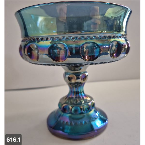 616. Indiana Glass carnival glass footed compote - 5 1/4 inches tall
