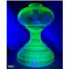 Image 1 : 618. Uranium glass green depression glass oil lamp - perfect condition, really glows!