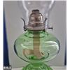 Image 5 : 618. Uranium glass green depression glass oil lamp - perfect condition, really glows!