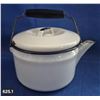 Image 1 : 625. Antique white & black enamelled cook stove hot water kettle - great shape, couple chips