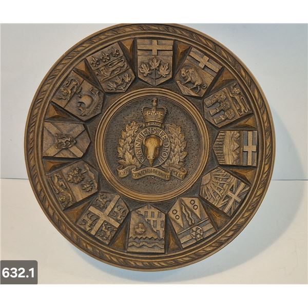 632. RCMP walnut wooden wall plaque - a limited-edition, hand-finished reproduction Rothammer sculpt