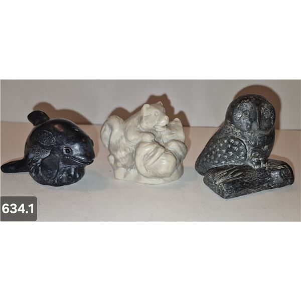 634. Group of 3 Inuit sculptures