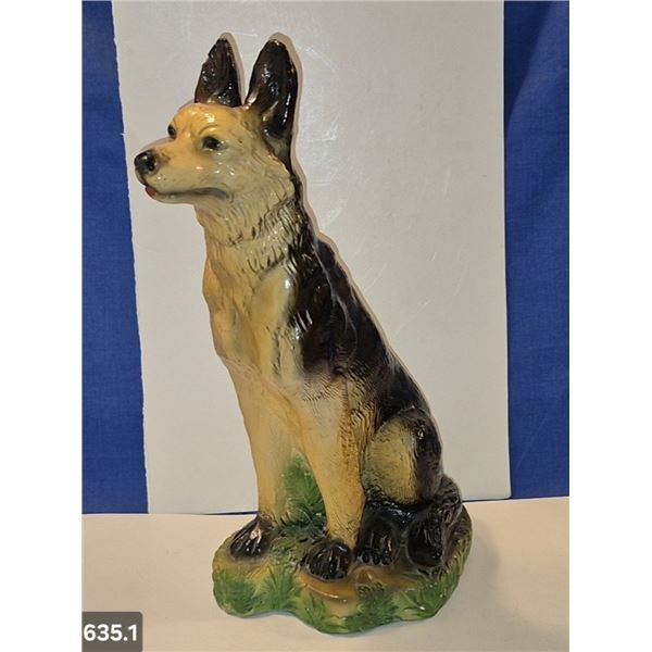 635. Large 14-inch chalkware German Shepherd dog - good condition for chalkware, signed