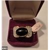 Image 1 : 638. 14k gold-plated size 12 ring, with stone and CZs - excellent condition