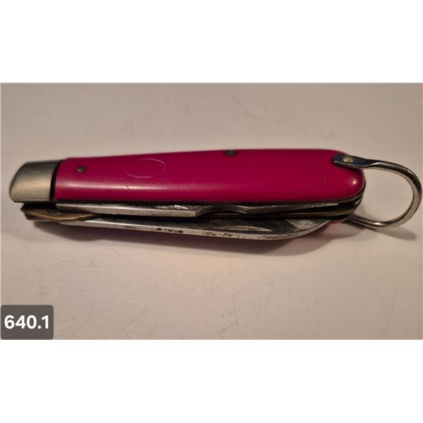 640. Red pocket (jack) knife, 2-blade, made by Ulster, New York - good condition