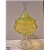 Image 1 : 641. Vaseline glass covered compote, 10 inches tall - no damage