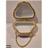 Image 3 : 644. Porcelain hand-painted miniature purse (handbag) - 22k gold trim, 3 1/4 x 2 1/2 inches tall - n