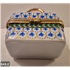 Image 2 : 645. Porcelain hand-painted miniature purse (handbag) - 22k gold trim, 2 x 2 1/2 inches tall - no da