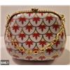 Image 1 : 646. Porcelain hand-painted miniature purse (handbag) - 22k gold trim, 3 x 2 1/2 inches tall - no da