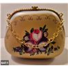 Image 1 : 647. Porcelain hand-painted miniature purse (handbag) - 22k gold trim, 3 x 2 1/2 inches tall - no da