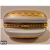 Image 2 : 647. Porcelain hand-painted miniature purse (handbag) - 22k gold trim, 3 x 2 1/2 inches tall - no da