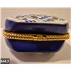 Image 2 : 648. Porcelain hand-painted miniature purse (handbag) - 22k gold trim, 3 x 3 1/4 inches tall - no da