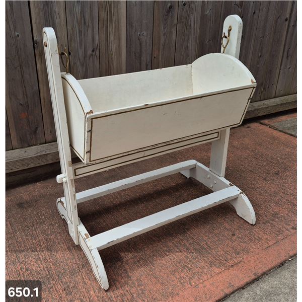650. Hand-made wooden doll cradle - tenon joints, original condition - 25 inches across, 28 inches t