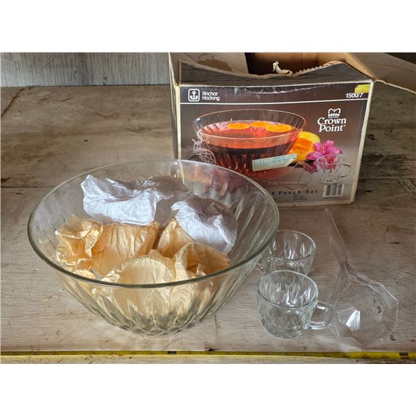 Glass punch bowl and cups