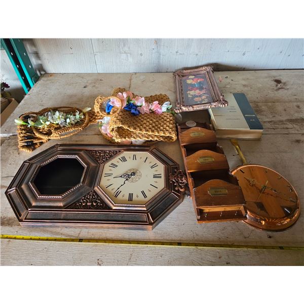Lot of misc items- frying pan clock