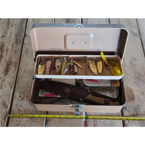 Tackle box with fishing gear and filiting knife