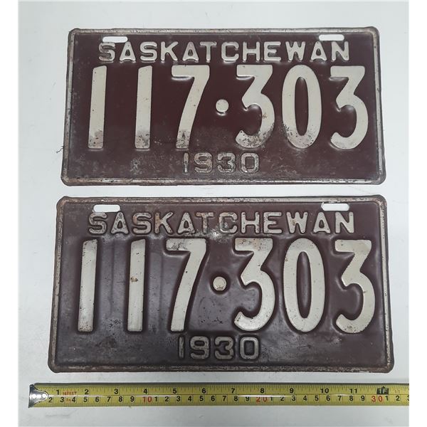 1930 Saskatchewan License Plate. (In Pair)