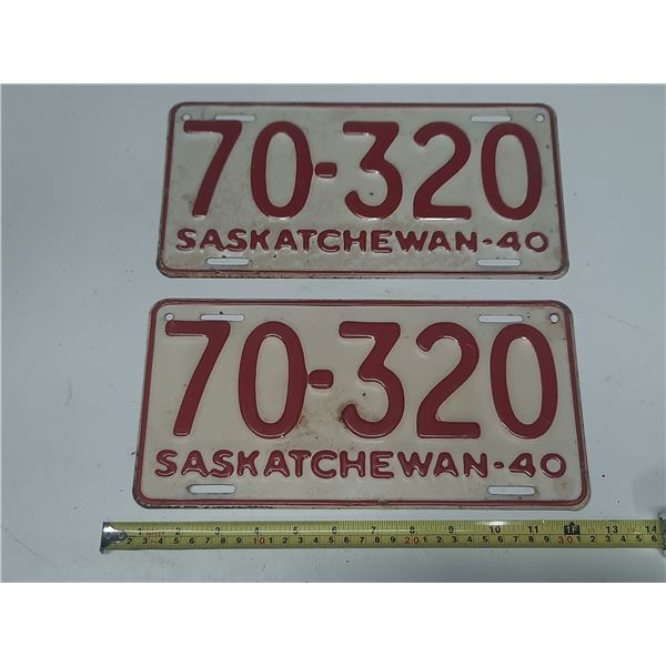 1940 Saskatchewan License Plate. (In Pair)
