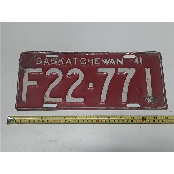 1941 Saskatchewan License Plate. (In Pair)