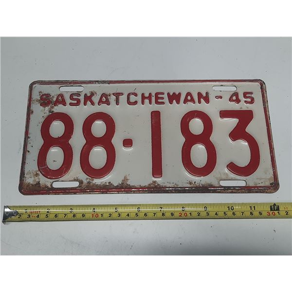 1945 Saskatchewan License Plate.